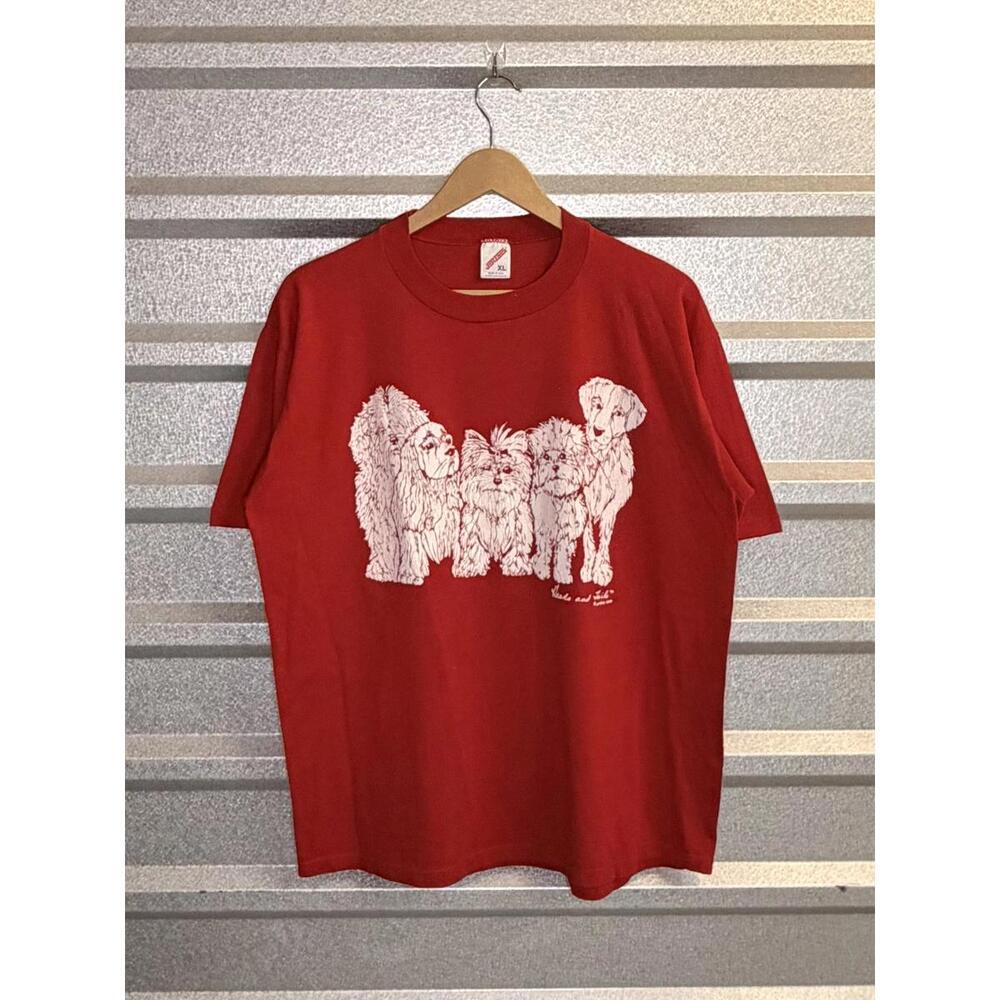 Vintage 1980s Head and Tails Dog Red Tee XL